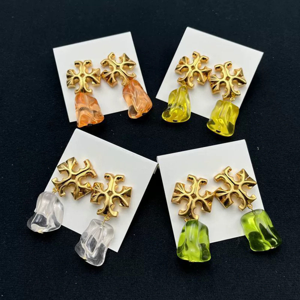 Tory Burch Gold Plated Copper Double Stud Irregular Drop Earrings